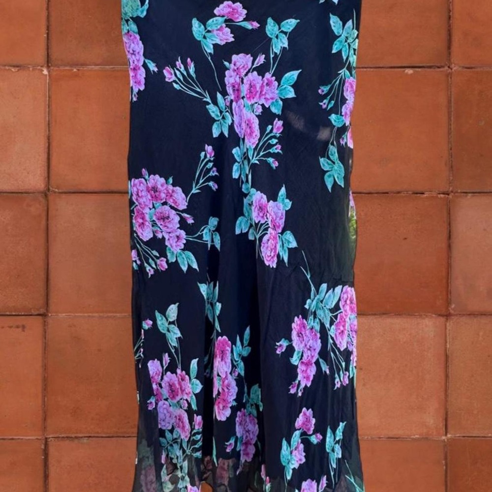 100% Silk 90's Vintage Whimsygoth Dark Romantic TESS Floral Maxi Skirt